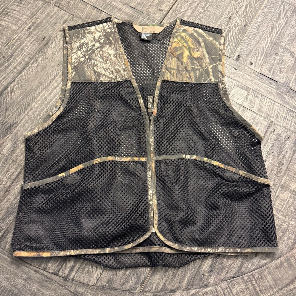 NWOT Quail Unlimited Vest Black Mesh Camouflage Hunting Men's Size‎ Large